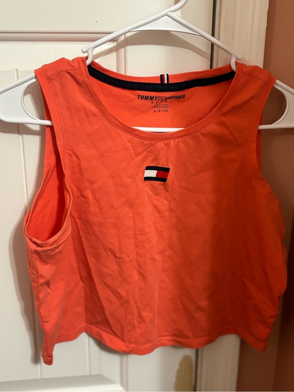Tommy Hilfiger Orange Cropped Sleeveless Logo Tank
